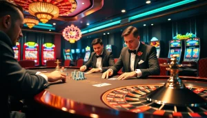 Engage with the exciting casino experience at https://rr88co.net/ with players strategizing over a poker table.