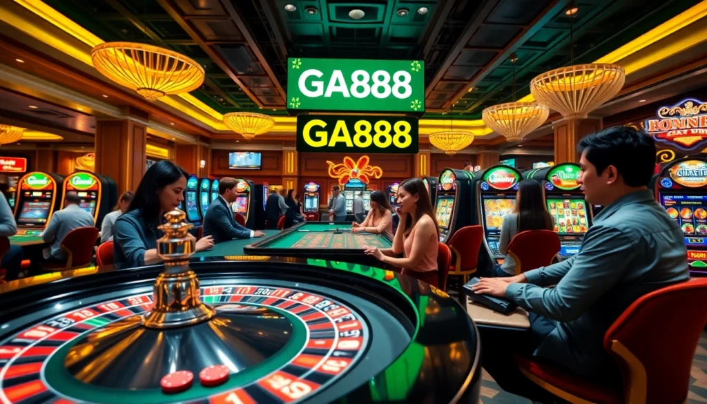 Players enjoying games at GA888 casino with vibrant tables and exciting atmosphere.