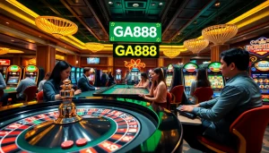 Players enjoying games at GA888 casino with vibrant tables and exciting atmosphere.