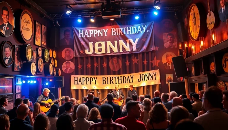 Vibrant Johnny Cash birthday celebration scene highlighting joy at johnnycashbirthday.com.