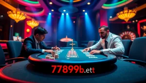 Exciting gaming atmosphere at 789bet com with players engaged in poker at a luxurious casino table.