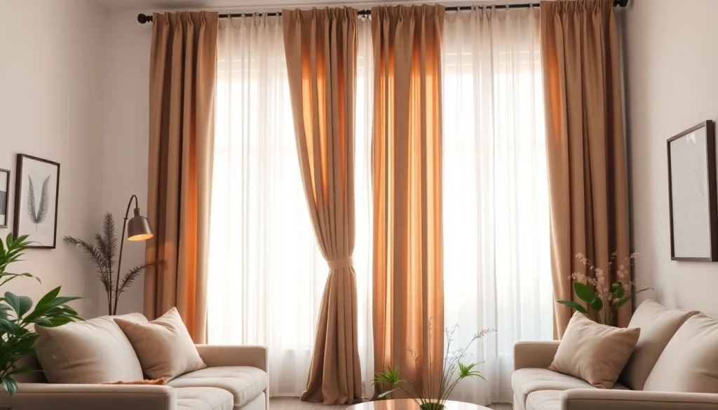 Verduisterende gordijnen in een stijlvolle woonkamer, ontworpen voor optimale privacy en comfort.