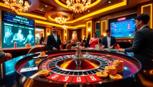 NK88 players engaging in a thrilling roulette game at a luxurious casino.