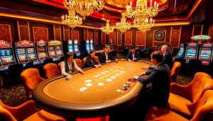 Players winning big at the MM 88 gaming table surrounded by classic casino elements.