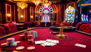 Experience the thrill of BK8 casino gaming with vibrant tables, chips, and high-end decor.