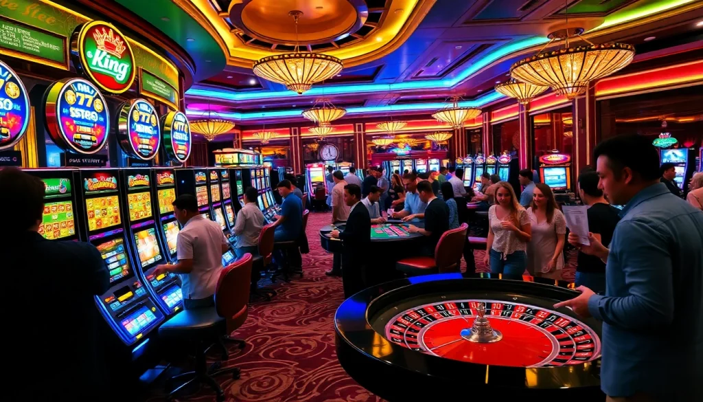 Experience the excitement of gambling at 79 king's luxurious casino with vibrant tables and enthusiastic players.