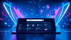 OnlyFans finder tool interface in an innovative, sleek design with filters and vibrant colors.