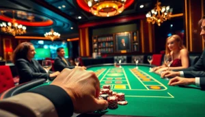 Engaging scene of players at a lô kép hôm nay table in a high-end casino, showcasing excitement and strategy.