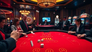 Engaged players at a BDJL-themed casino table enjoying an exciting game of baccarat.