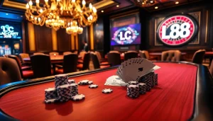 Engage with the excitement of LC 88 at a luxurious casino poker table.
