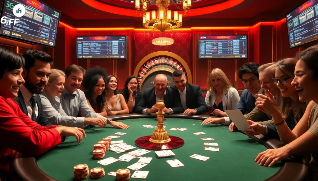 Players engaging in a high-stakes poker game at 6FF's exciting casino.