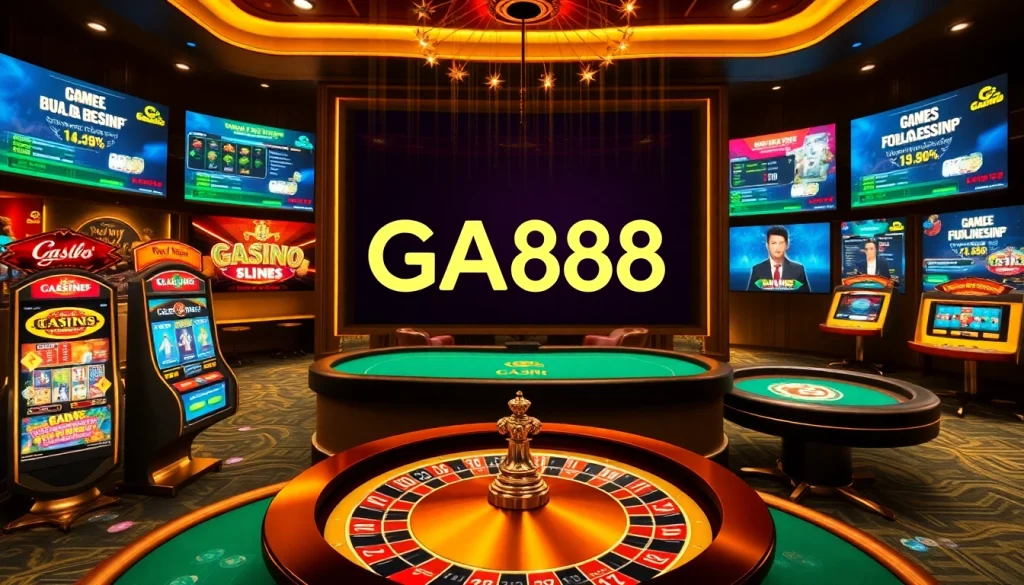 Experience the excitement of GA888 with vibrant casino games and online betting visuals.