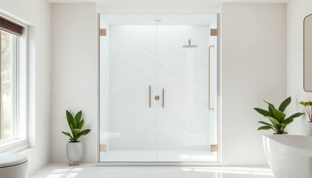 Beautiful glass shower doors enhancing a stylish bathroom's serene atmosphere.