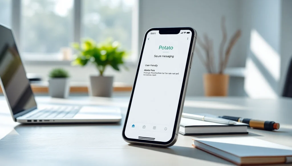 Modern smartphone displaying the Potato secure messaging app interface, emphasizing privacy and ease of use.