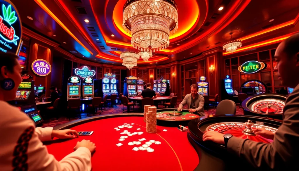 Experience the thrilling world of gaming at https://jun88.buzz/ featuring vibrant casino tables and excited players.