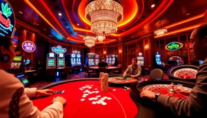 Experience the thrilling world of gaming at https://jun88.buzz/ featuring vibrant casino tables and excited players.