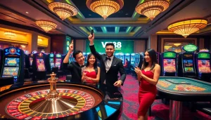 Players enjoying thrilling games at the VT88 casino, celebrating wins with vibrant chips.