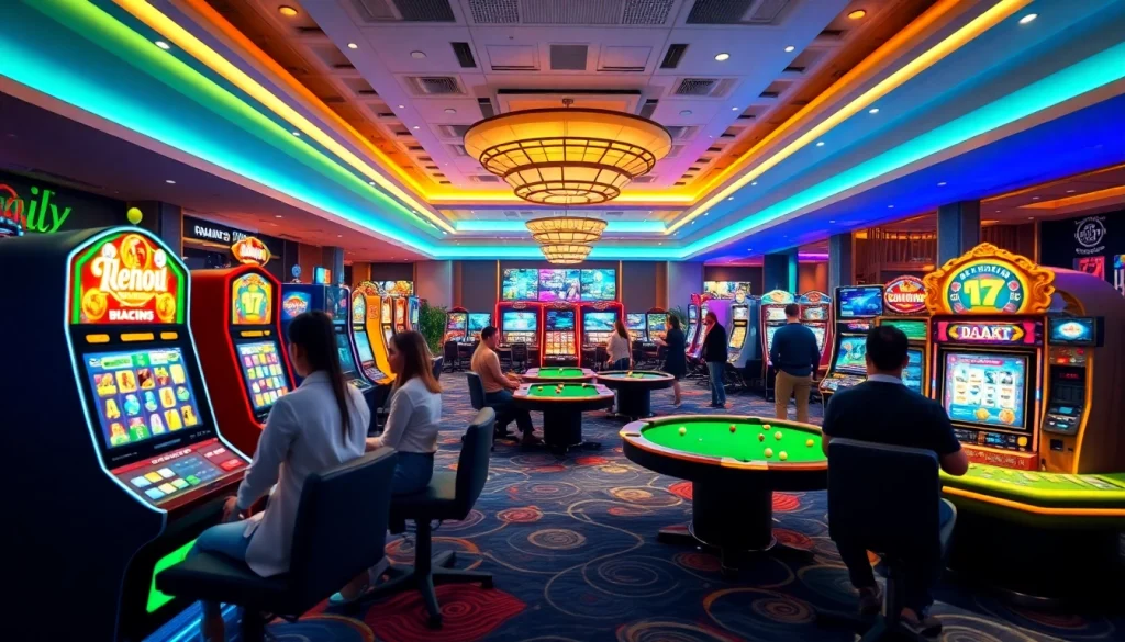 Exciting casino gaming scene featuring DA88 slot machines and players.