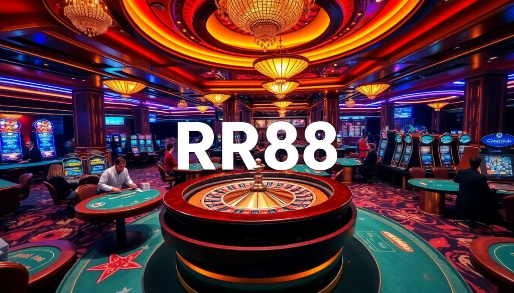 Experience the excitement of RR88 through engaging table games and vibrant casino visuals.