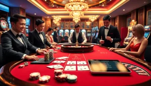 Baccarat betting excitement at https://xx88.us/ with vibrant players and luxury elements.