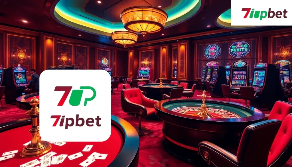 Action-packed gambling scene showcasing 7upbet with players at casino tables.