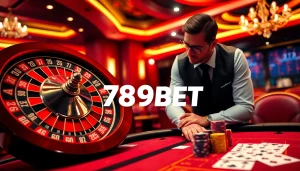Gambler enjoying high-stakes action at a 789BET casino table with roulette and poker chips.
