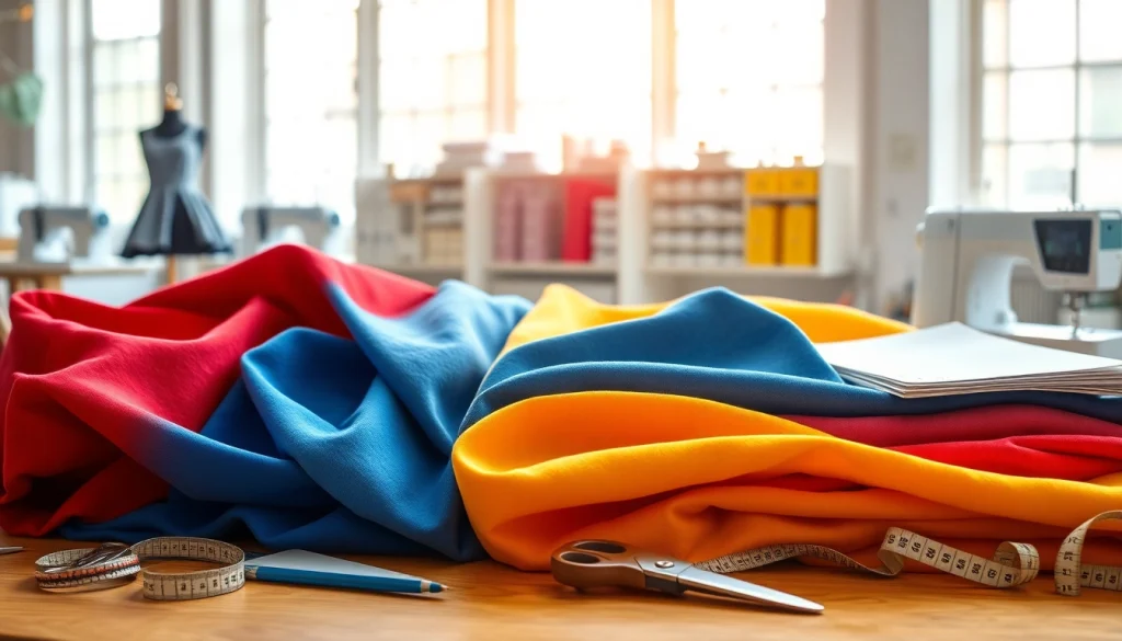 Verken prachtige jersey stoffen in een creatieve werkplaats, ideaal voor kledingontwerp.