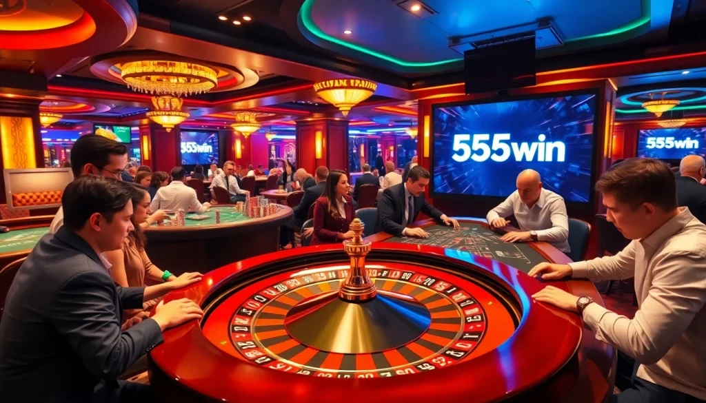 Players winning at roulette on 555win's vibrant online casino platform, showcasing excitement.