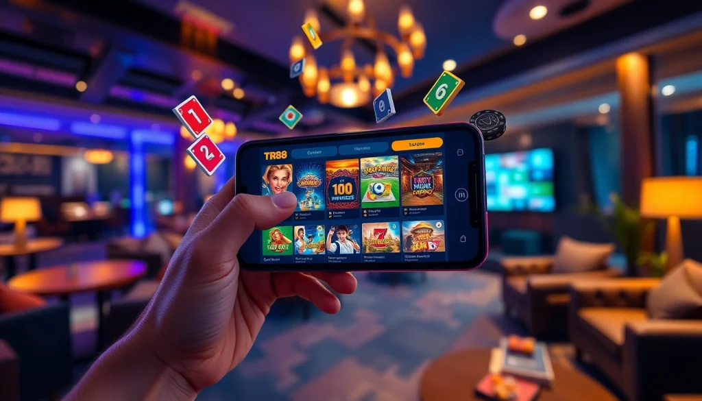 Engaging TR88 online gambling app interface showcasing casino games and sports betting options.