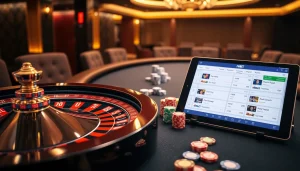 F8BET gaming excitement at a luxurious casino table with chips and cards.