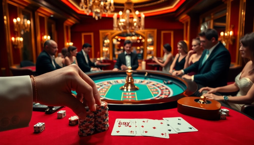 Participe de jogabilidade emocionante com 69Y em um cassino luxuoso, apresentando roleta e pôquer.