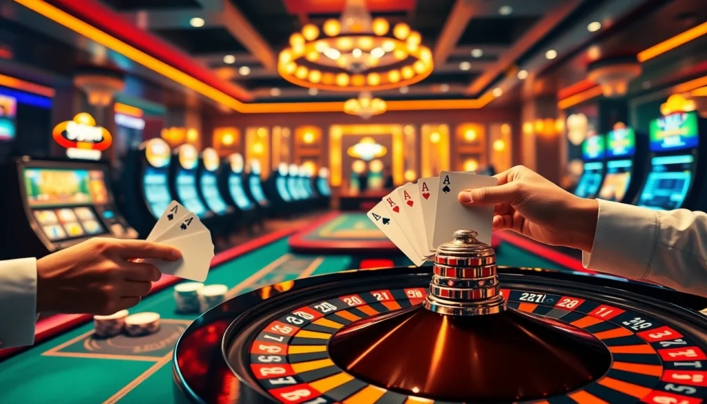 Experience the thrill of online gambling with the 99win app showcasing vibrant casino tables and chips