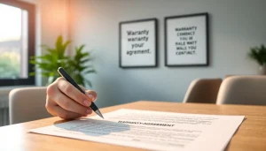 Is Pretzel a good warranty company? A close-up of a hand signing a warranty document in a sleek office.
