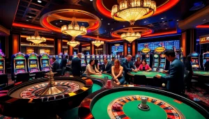 Experience the excitement of gambling at LC88 casino with vibrant tables and slot machines.