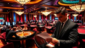Exciting gambling scene at c54.gb.net featuring vibrant casino tables and skilled players.