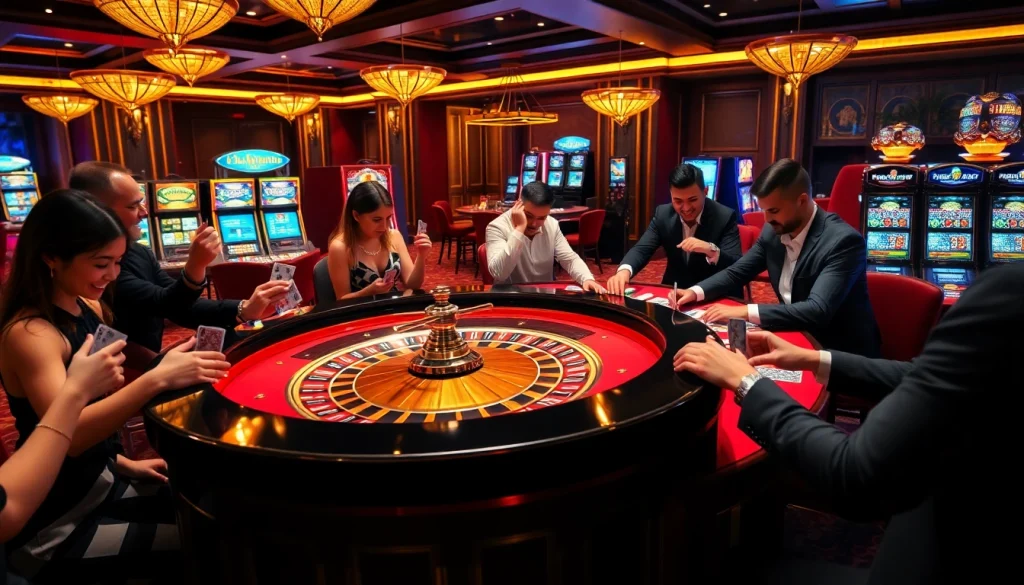 Experience thrilling gameplay at AU88 with casino tables, cards, and vibrant slot machines.