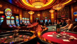 Experience the excitement of AU88 gambling with players at casino tables and slot machines.