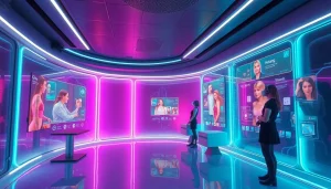 Futuristic NSFW AI chat environment with interactive avatars.