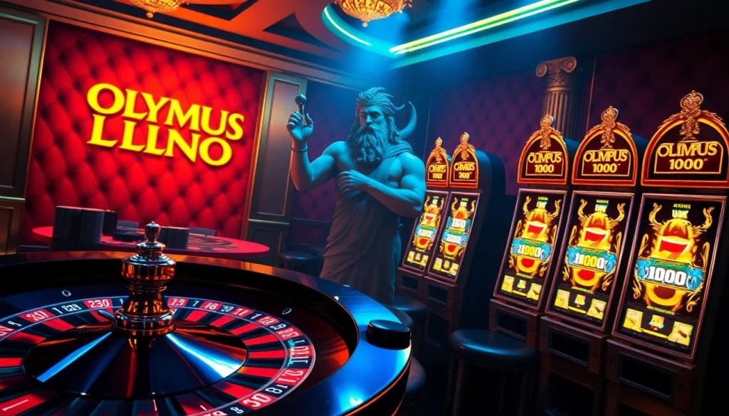 Experience the excitement of Olympus 1000 with vibrant casino games, roulette, and Zeus-themed elements.