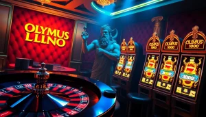 Experience the excitement of Olympus 1000 with vibrant casino games, roulette, and Zeus-themed elements.