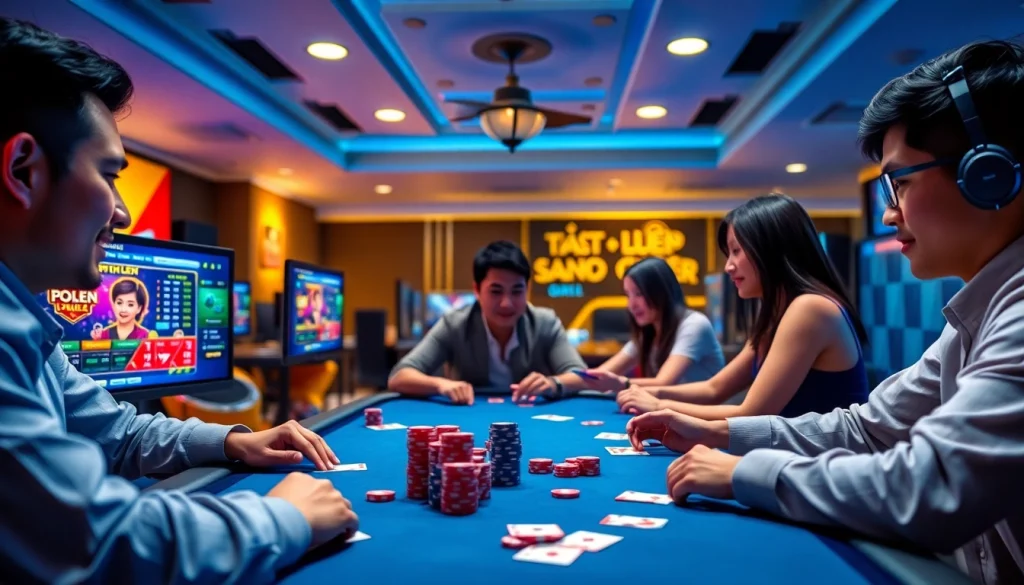 Exciting online gaming experience on topgamebaidoithuong.mx featuring players engaged in card games.