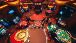 Experience excitement at XX88 with thrilling poker games and vibrant casino interiors.