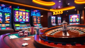 Professional x333 online casino table engaging players with dynamic slot reels and poker chips