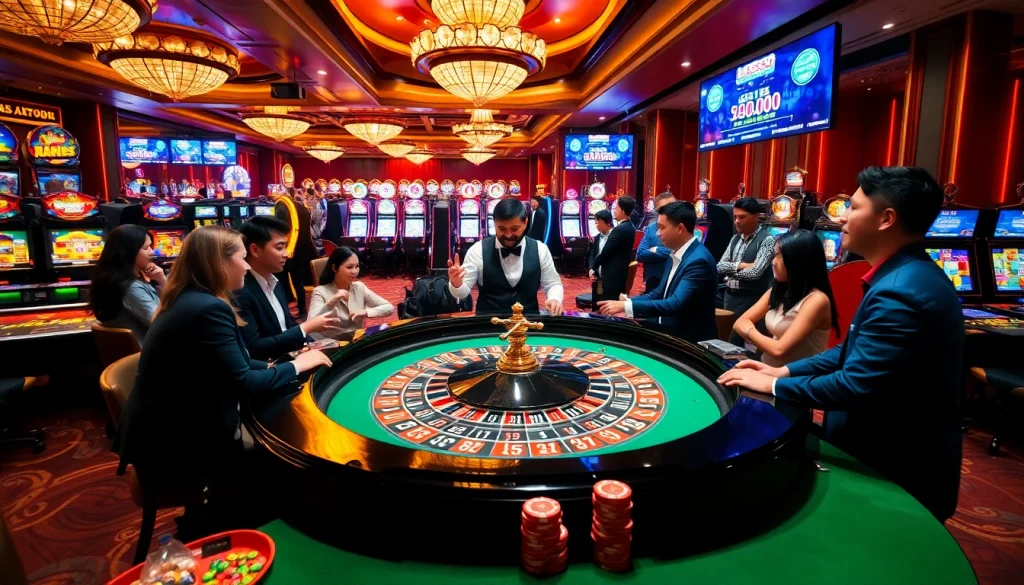 Players engaging at a roulette table in a casino while exploring options at https://ta88.help/ for online betting.