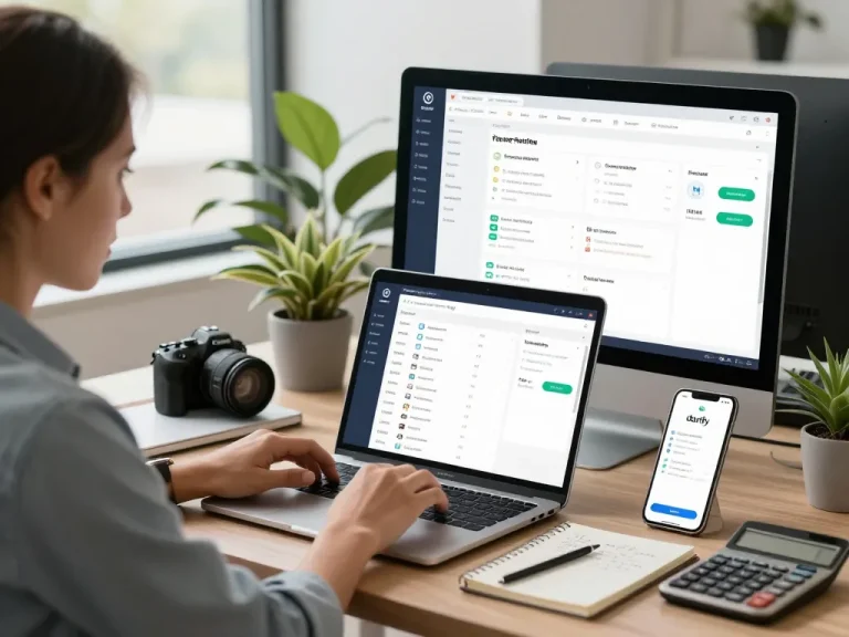 Professionnel examinant le logiciel de gestion immobilière Darify dans un environnement de bureau moderne.
