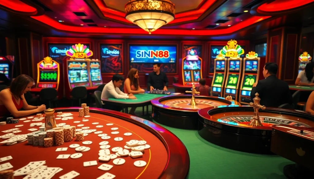 SIN88 offers players a thrilling casino experience with poker tables and vibrant slot machines.
