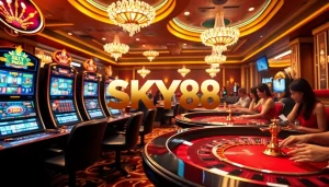 Players enjoying exciting games at SKY88 casino with vibrant tables and slot machines.