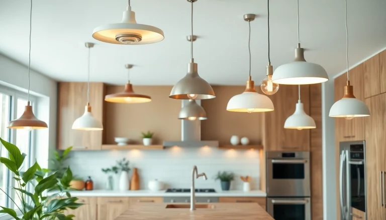 Illuminate your space with stylish island light fixtures enhancing a bright kitchen atmosphere.