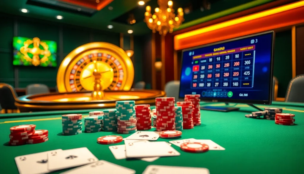 Engage with thrilling gameplay at https://gg88.gold/ amidst vibrant casino elements like cards and dice.