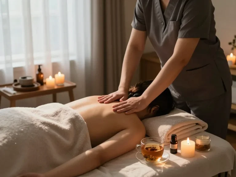 Experiencing 서울출장마사지 in a peaceful home setting with aromatherapy and soft sunlight.